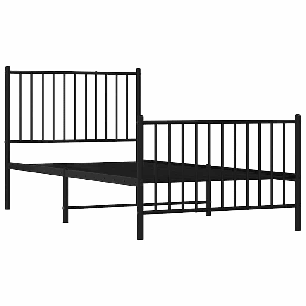 Cadre de lit métal sans matelas avec pied de lit noir 90x190 cm - XIOS