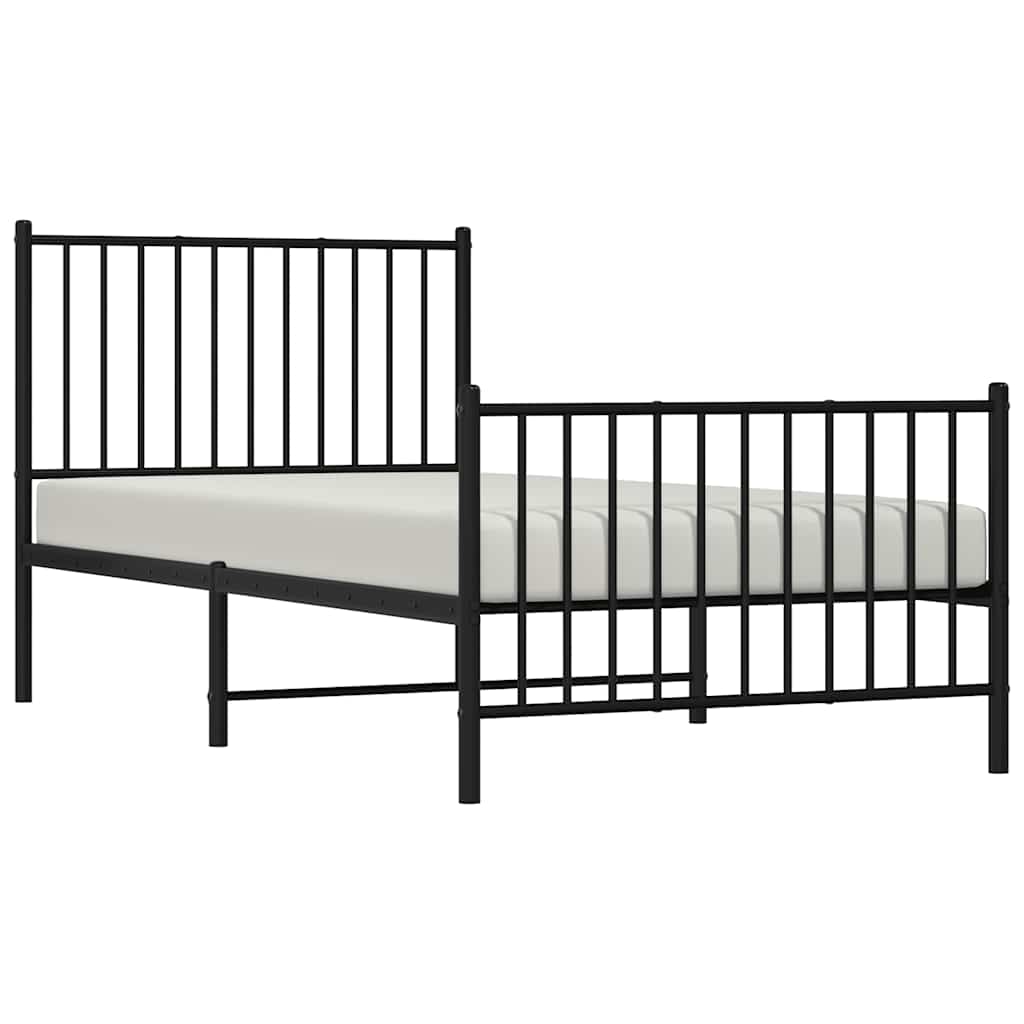 Cadre de lit métal sans matelas avec pied de lit noir 90x190 cm - XIOS
