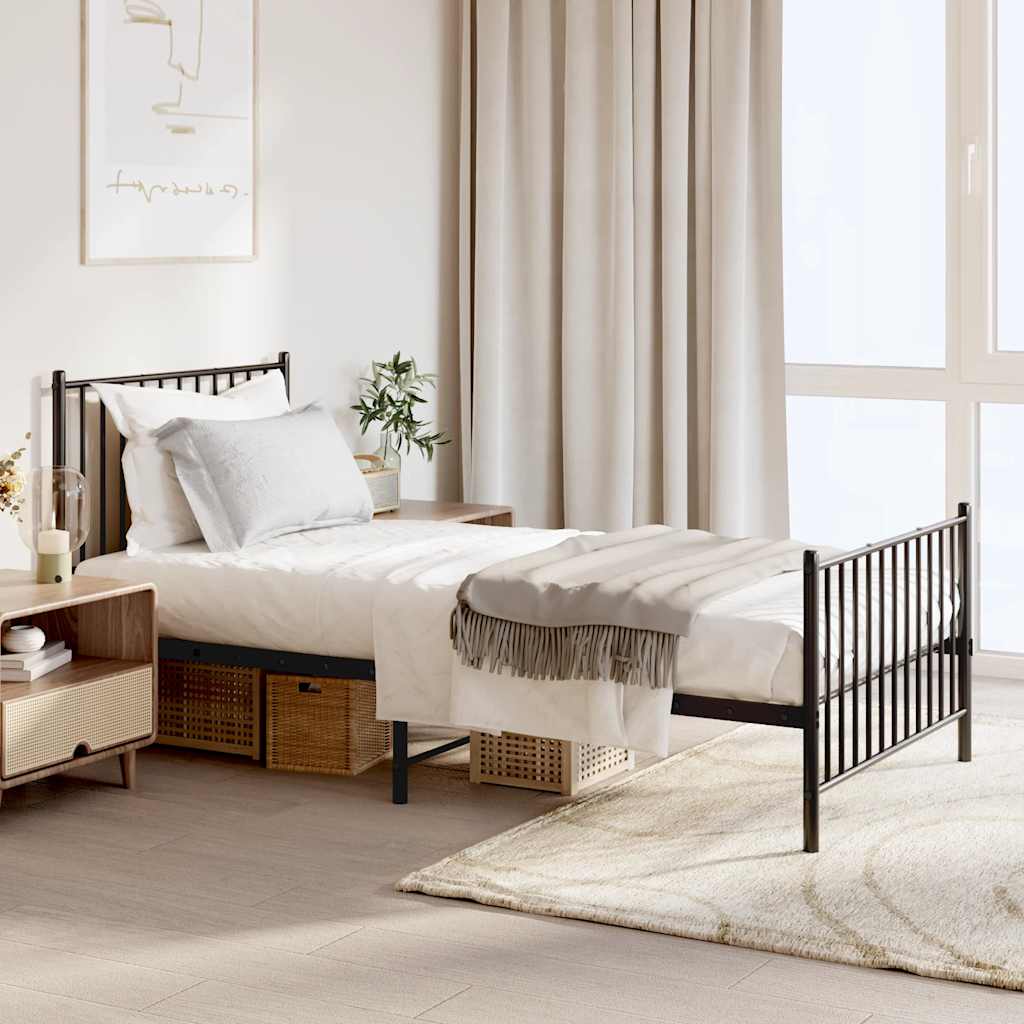 Cadre de lit métal sans matelas avec pied de lit noir 90x190 cm - XIOS