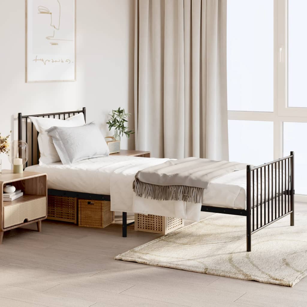 Cadre de lit métal sans matelas avec pied de lit noir 90x200 cm - XIOS