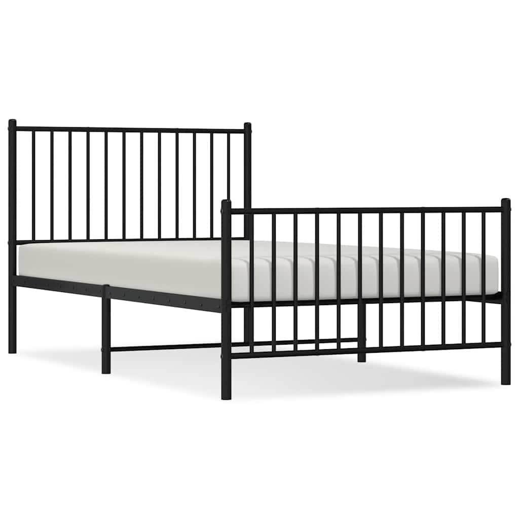 Cadre de lit métal sans matelas avec pied de lit noir 100x190cm - XIOS