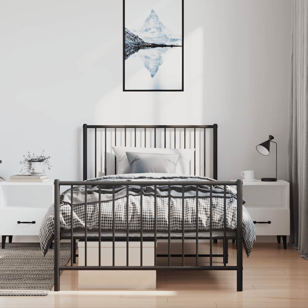 Cadre de lit métal sans matelas avec pied de lit noir 100x190cm - XIOS