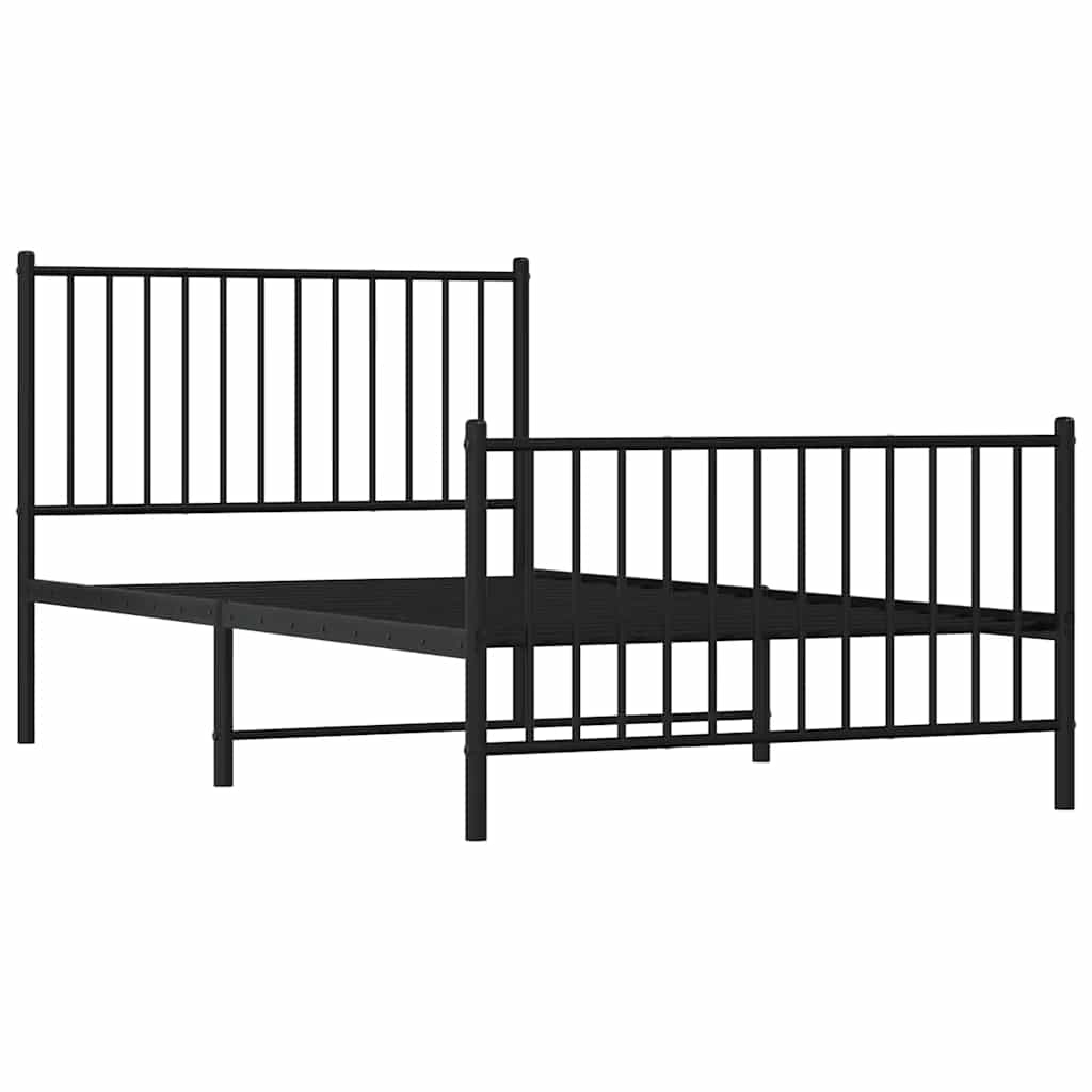 Cadre de lit métal sans matelas avec pied de lit noir 100x190cm - XIOS