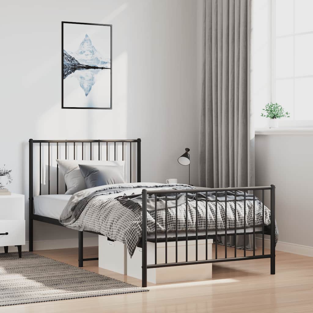 Cadre de lit métal sans matelas avec pied de lit noir 100x190cm - XIOS