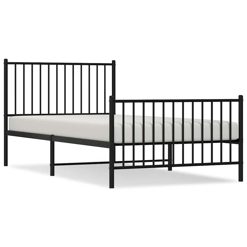 Cadre de lit métal sans matelas et pied de lit noir 100x200 cm - XIOS
