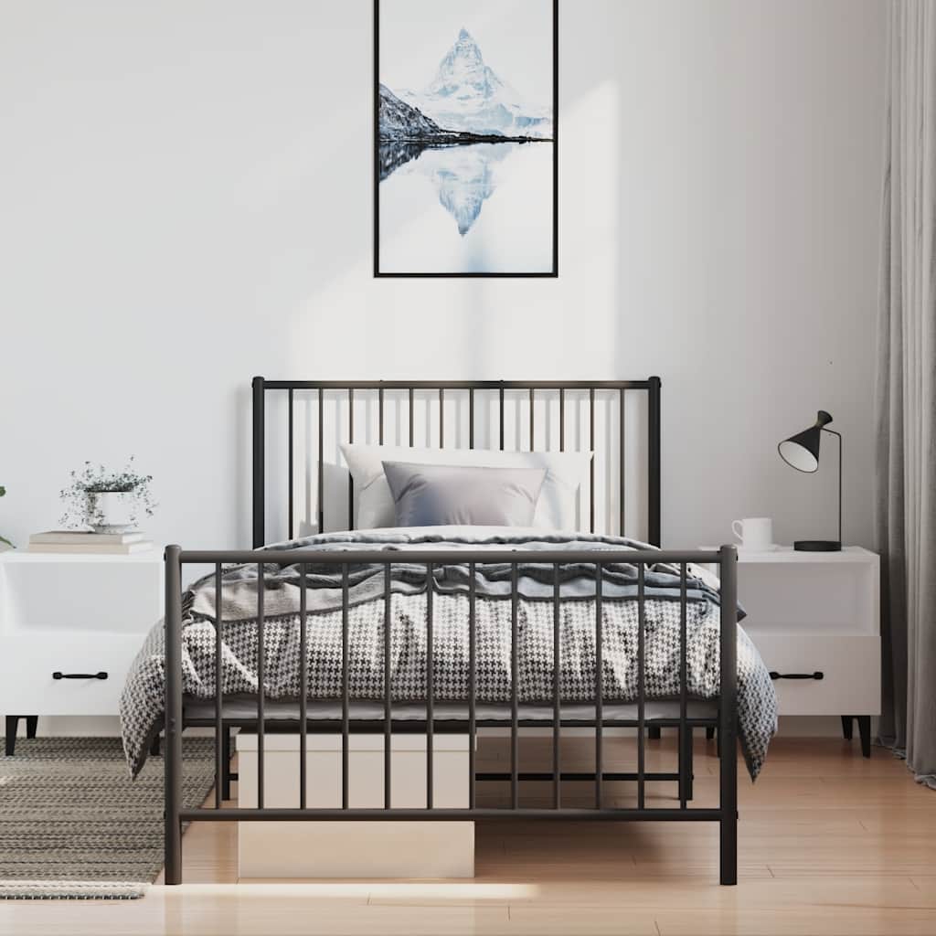 Cadre de lit métal sans matelas et pied de lit noir 100x200 cm - XIOS