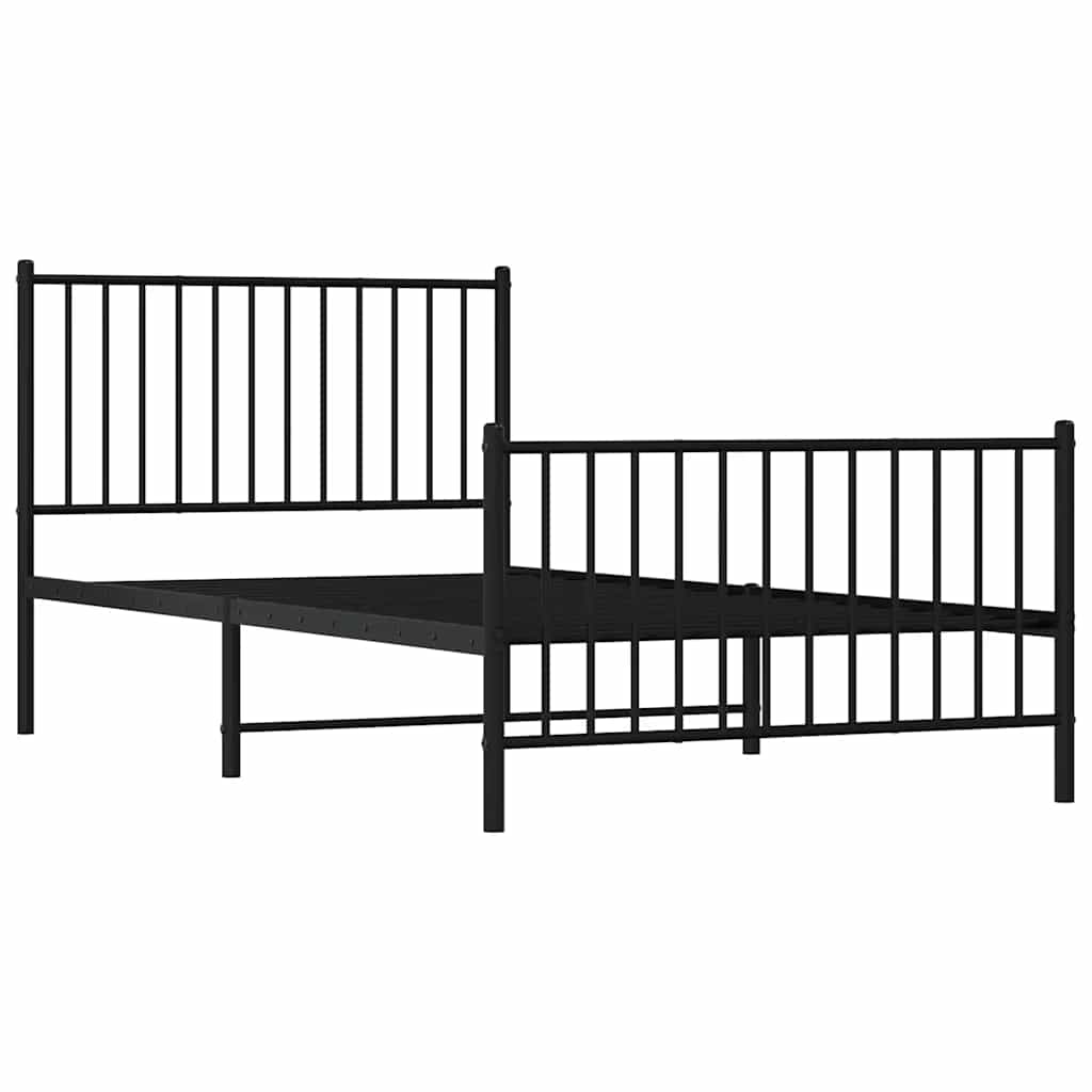 Cadre de lit métal sans matelas et pied de lit noir 100x200 cm - XIOS