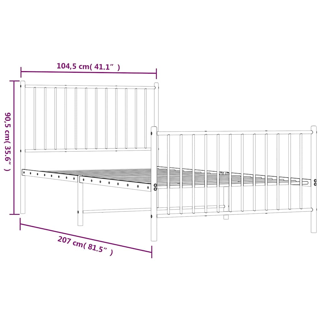 Cadre de lit métal sans matelas et pied de lit noir 100x200 cm - XIOS