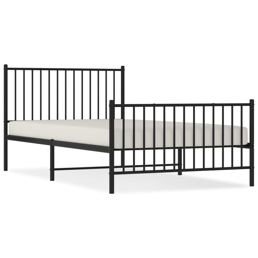Cadre de lit métal sans matelas avec pied de lit noir 107x203cm - XIOS