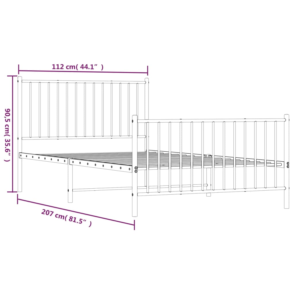 Cadre de lit métal sans matelas avec pied de lit noir 107x203cm - XIOS
