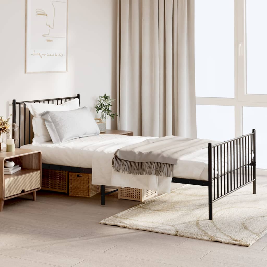 Cadre de lit métal sans matelas avec pied de lit noir 107x203cm - XIOS