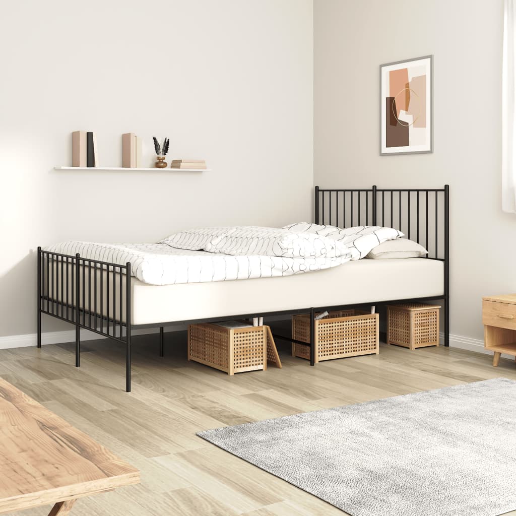 Cadre de lit métal sans matelas avec pied de lit noir 120x190cm - XIOS