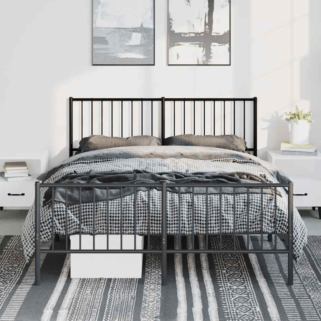 Cadre de lit métal sans matelas avec pied de lit noir 135x190cm - XIOS