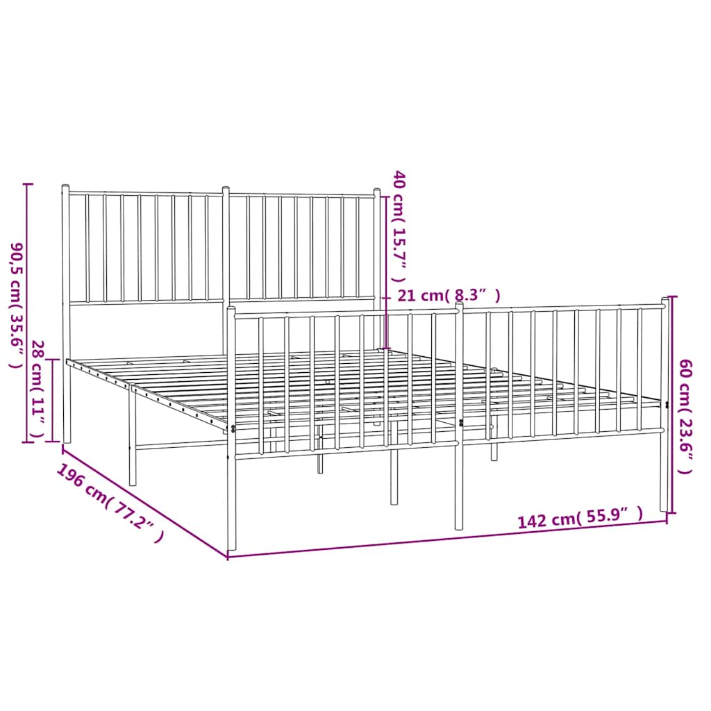 Cadre de lit métal sans matelas avec pied de lit noir 135x190cm - XIOS