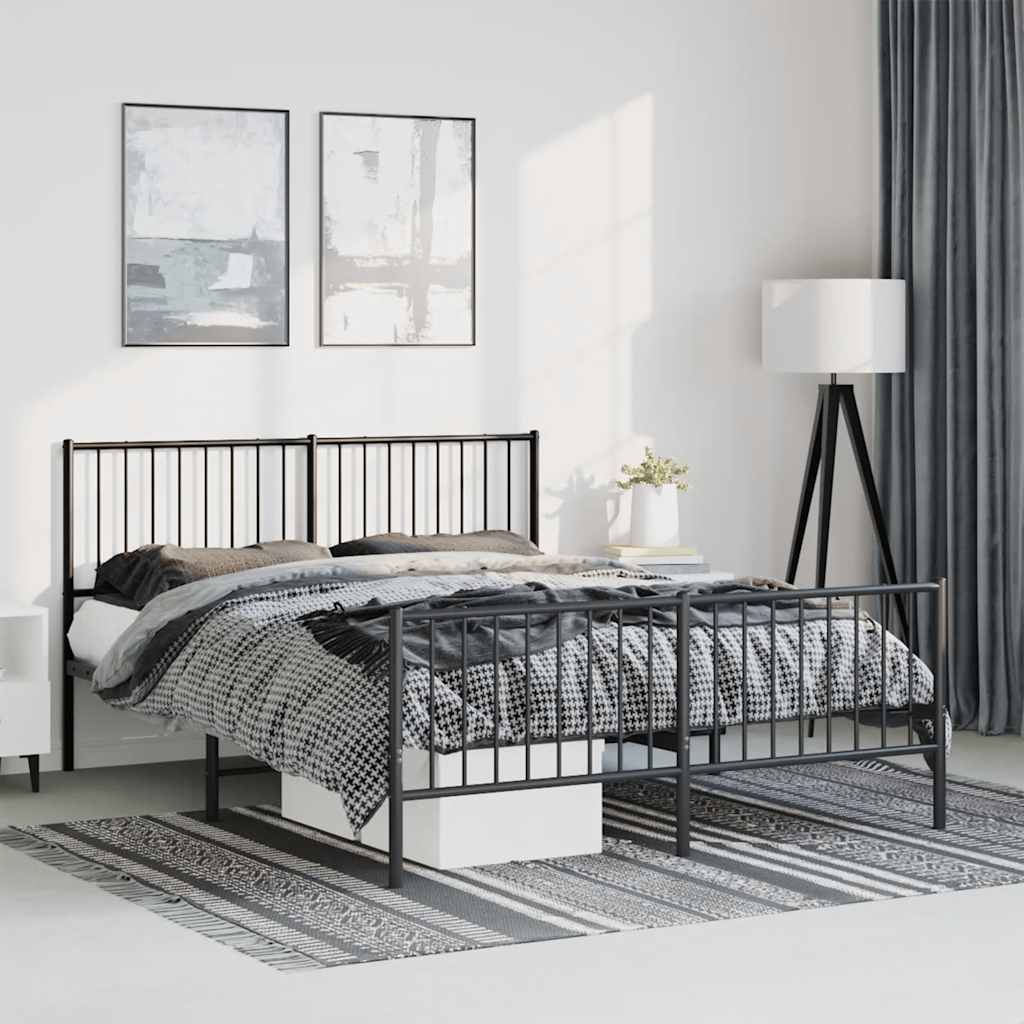 Cadre de lit métal sans matelas avec pied de lit noir 135x190cm - XIOS