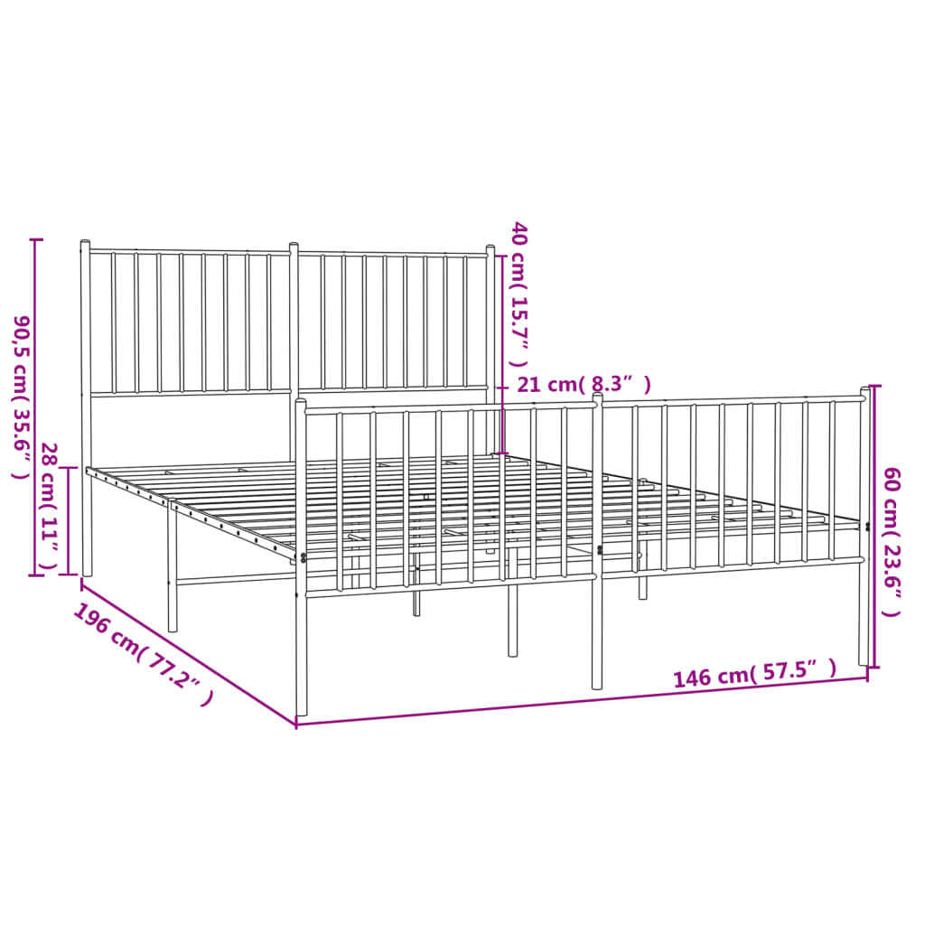 Cadre de lit métal sans matelas avec pied de lit noir 140x190cm - XIOS