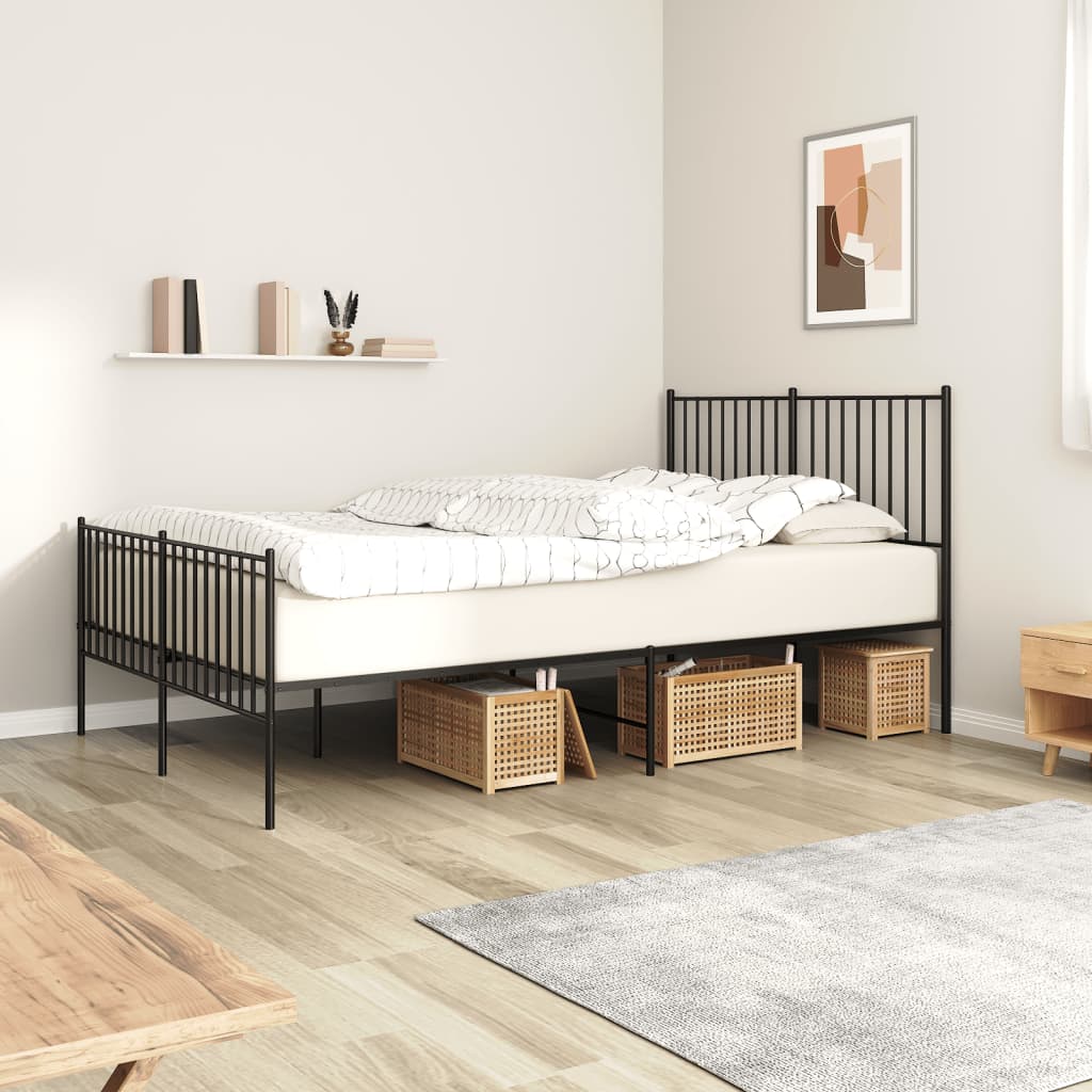 Cadre de lit métal sans matelas avec pied de lit noir 140x200cm - XIOS