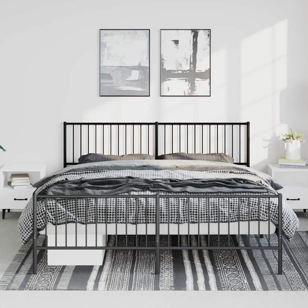 Cadre de lit métal sans matelas avec pied de lit noir 183x213cm - XIOS