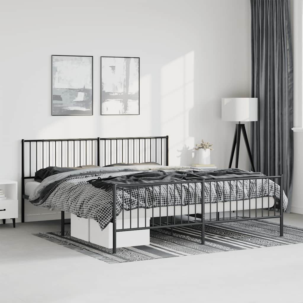 Cadre de lit métal sans matelas avec pied de lit noir 183x213cm - XIOS