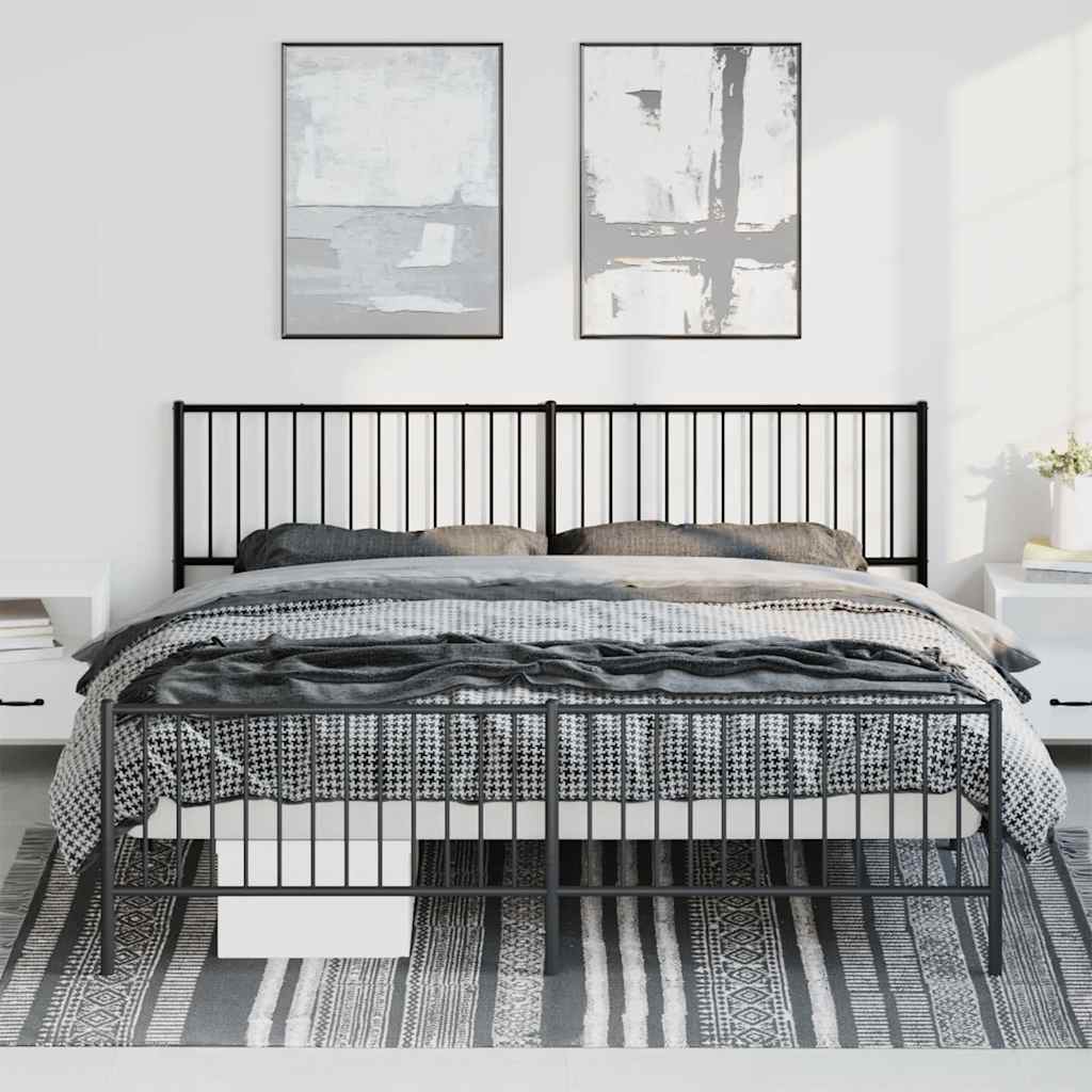 Cadre de lit métal sans matelas avec pied de lit noir 193x203cm - XIOS
