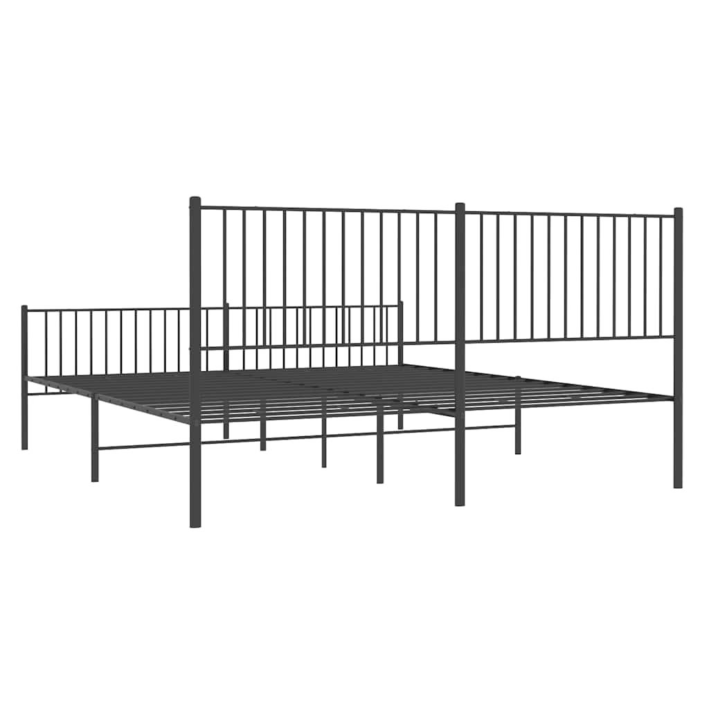 Cadre de lit métal sans matelas avec pied de lit noir 193x203cm - XIOS
