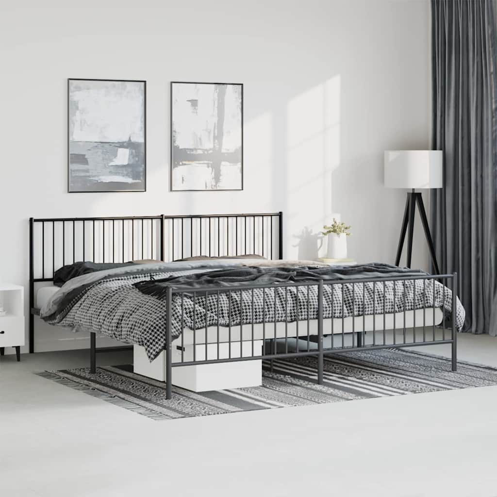 Cadre de lit métal sans matelas avec pied de lit noir 193x203cm - XIOS