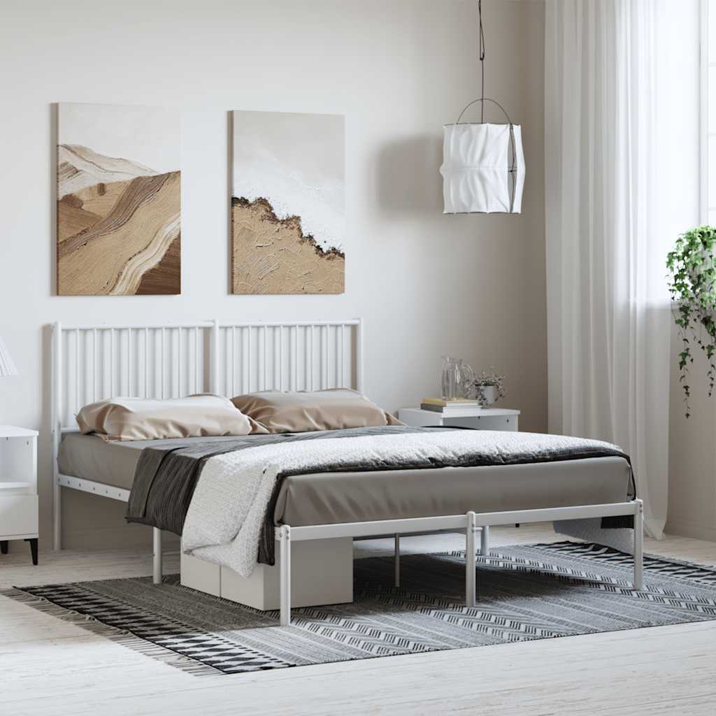 Cadre de lit métal sans matelas et tête de lit blanc 135x190 cm - XIOS