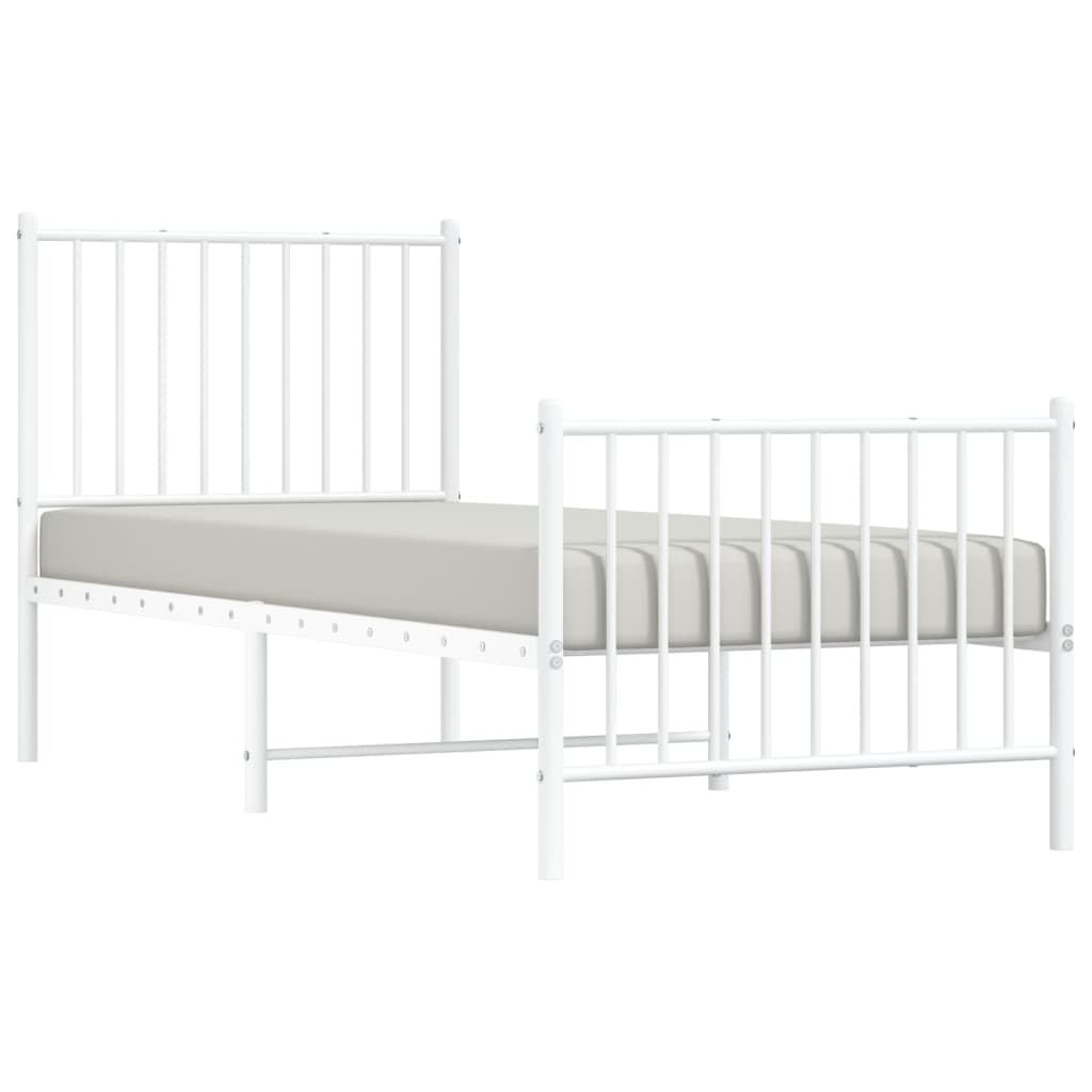 Cadre de lit métal sans matelas avec pied de lit blanc 75x190cm - XIOS
