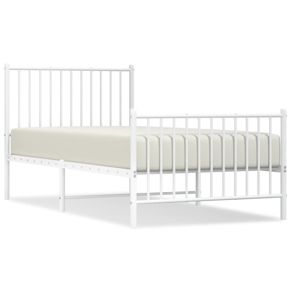 Cadre de lit métal sans matelas avec pied de lit blanc 90x190cm - XIOS