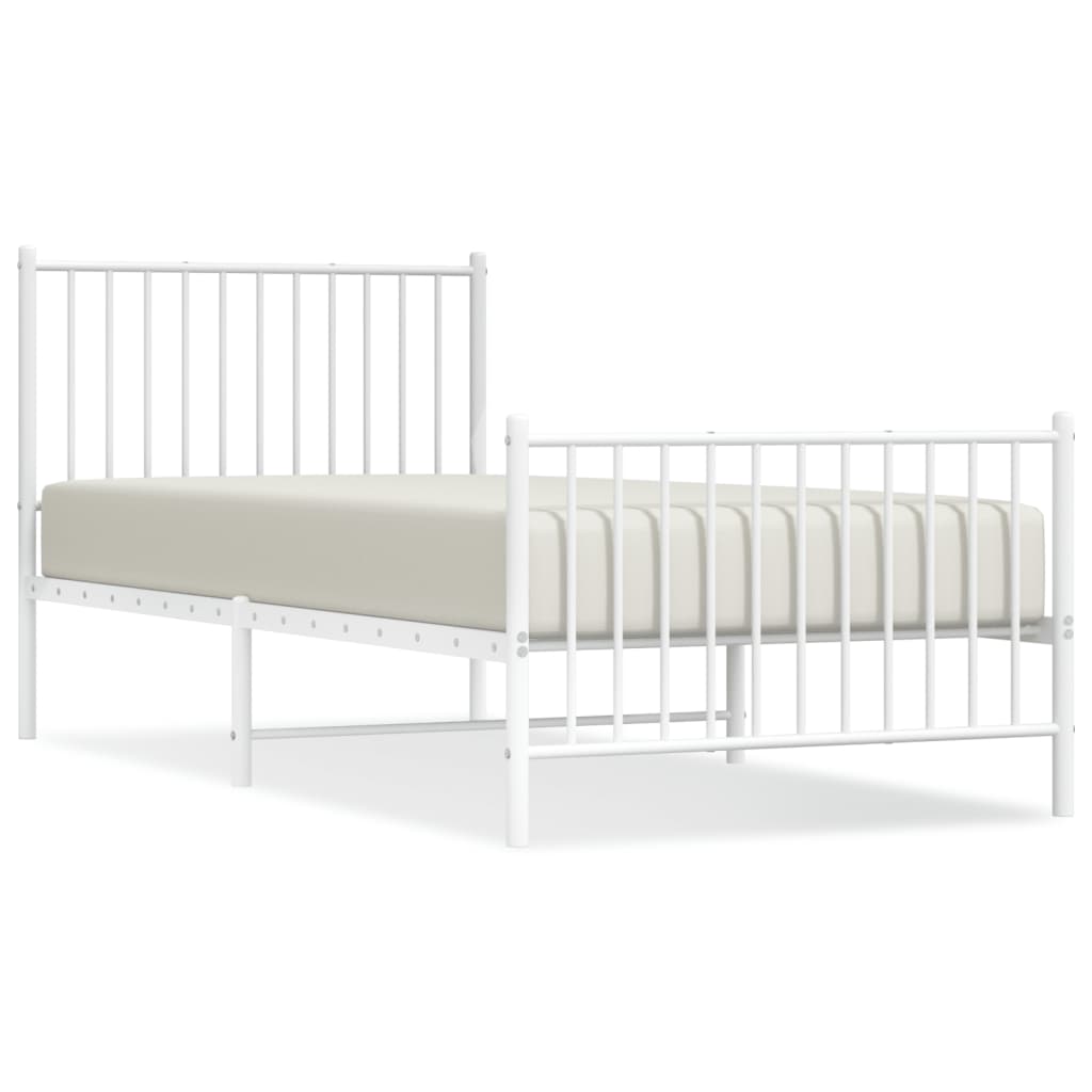 Cadre de lit métal sans matelas avec pied de lit blanc 90x200cm - XIOS