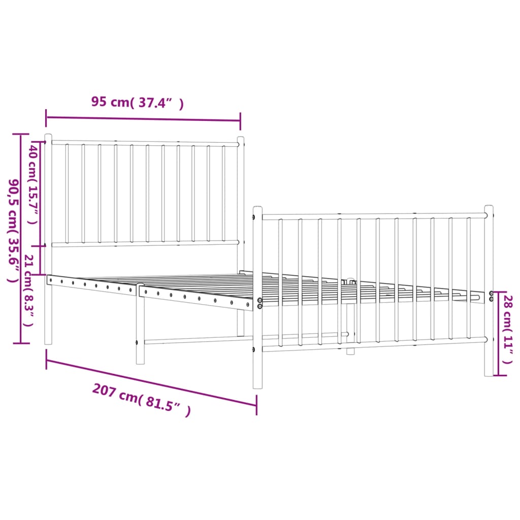 Cadre de lit métal sans matelas avec pied de lit blanc 90x200cm - XIOS