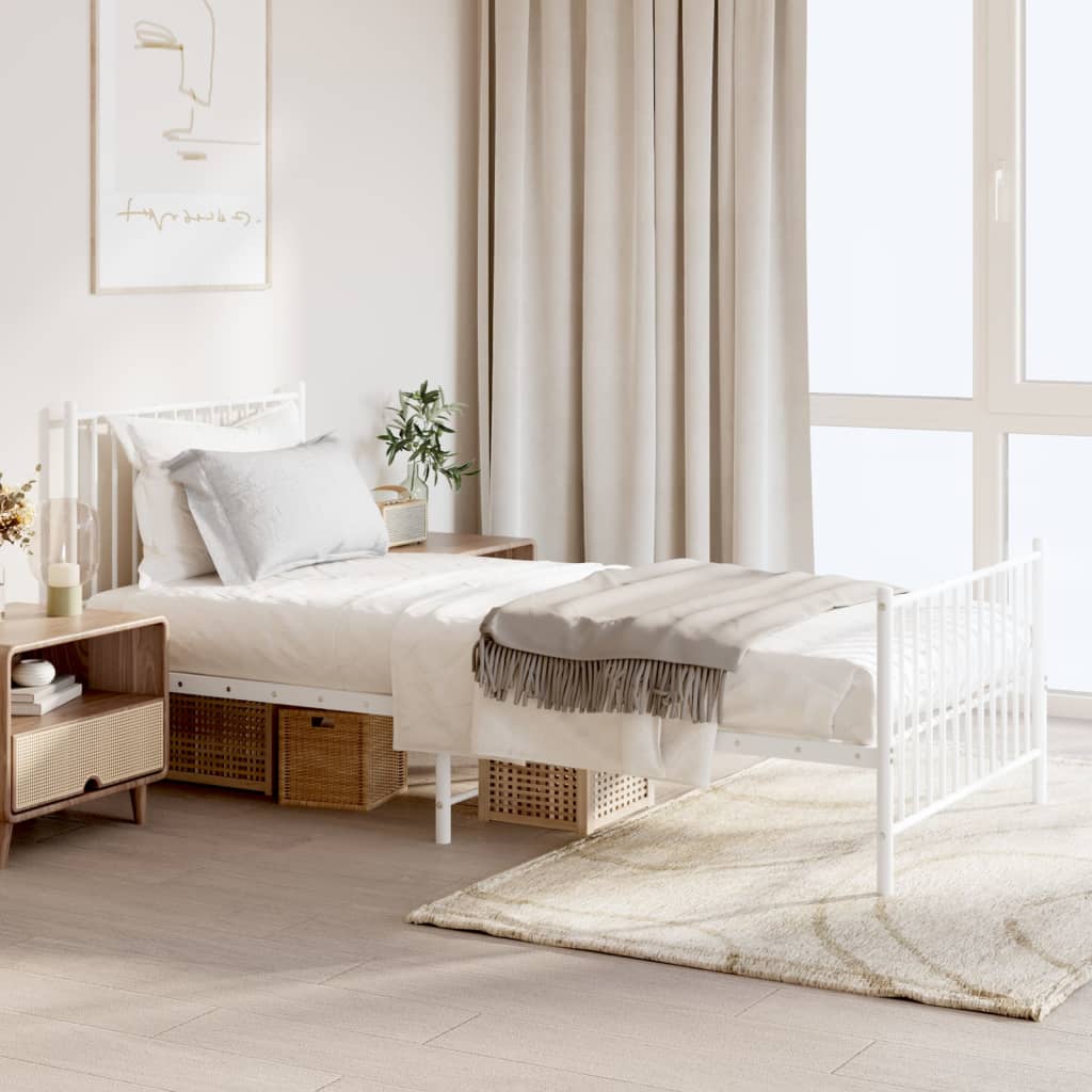 Cadre de lit métal sans matelas avec pied de lit blanc 90x200cm - XIOS
