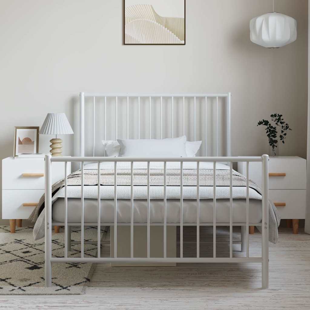 Cadre de lit métal sans matelas et pied de lit blanc 100x200 cm - XIOS