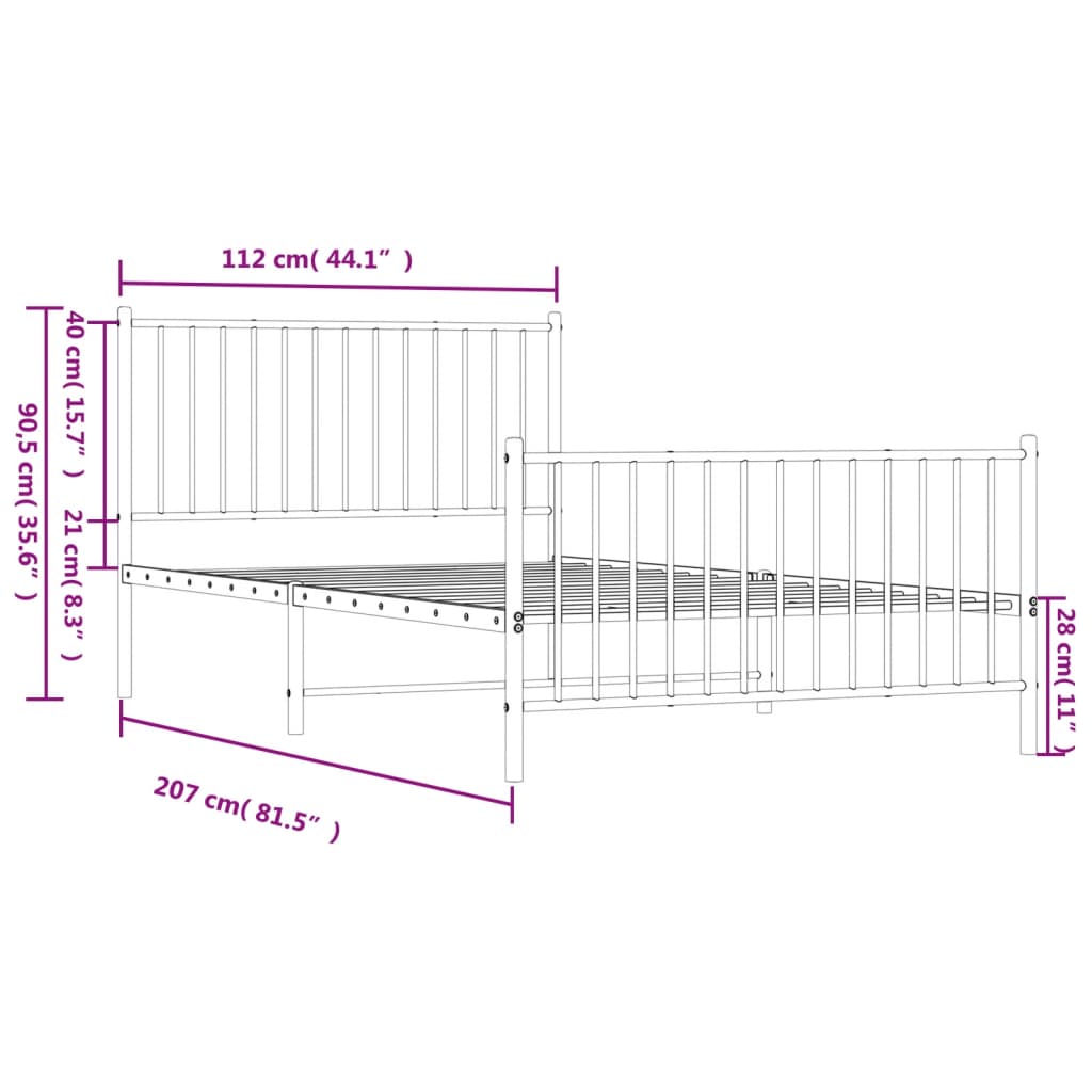 Cadre de lit métal sans matelas et pied de lit blanc 107x203 cm - XIOS