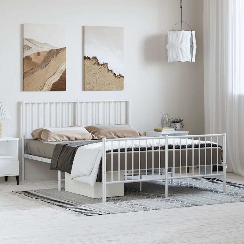 Cadre de lit métal sans matelas et pied de lit blanc 135x190 cm - XIOS