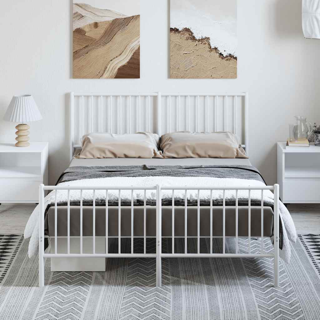 Cadre de lit métal sans matelas et pied de lit blanc 135x190 cm - XIOS