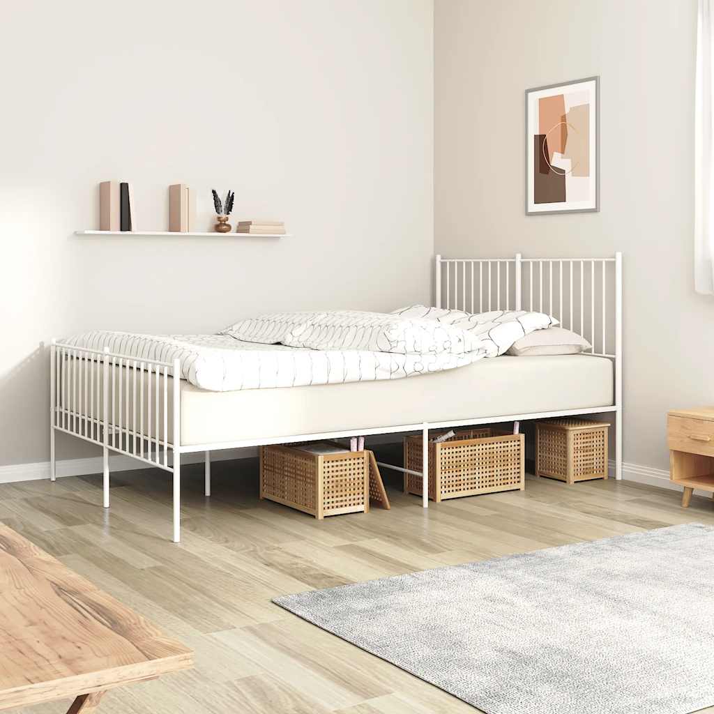 Cadre de lit métal sans matelas et pied de lit blanc 140x190 cm - XIOS