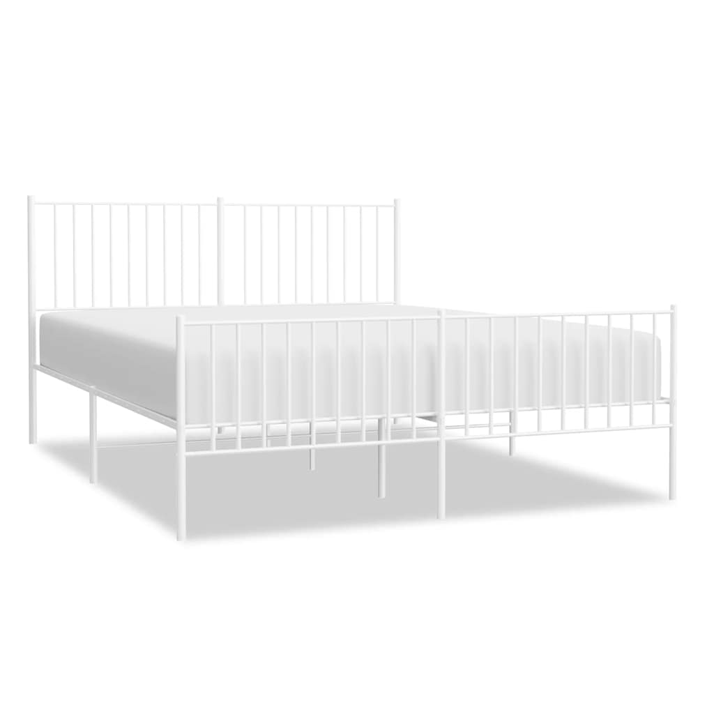 Cadre de lit métal sans matelas et pied de lit blanc 150x200 cm