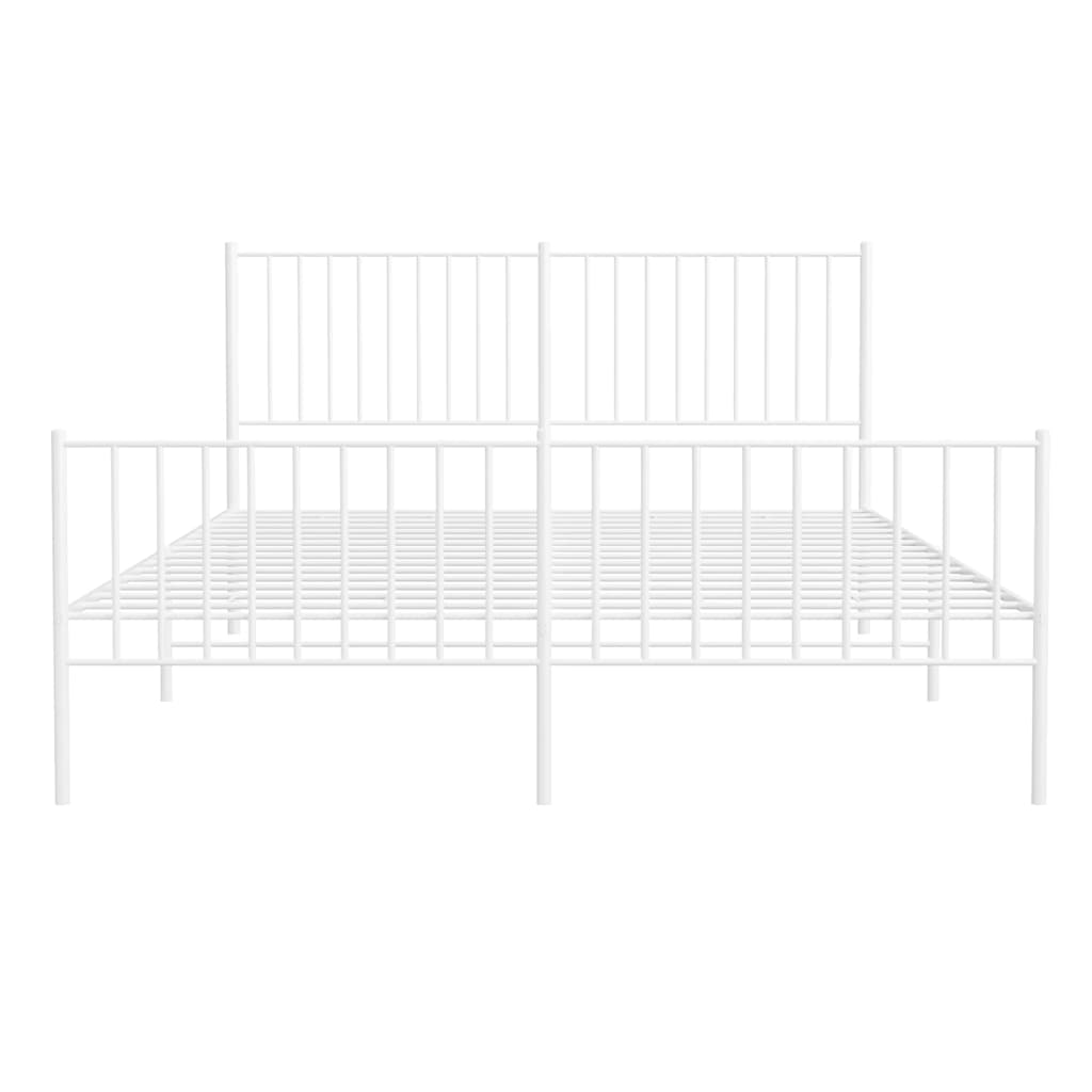 Cadre de lit métal sans matelas et pied de lit blanc 150x200 cm