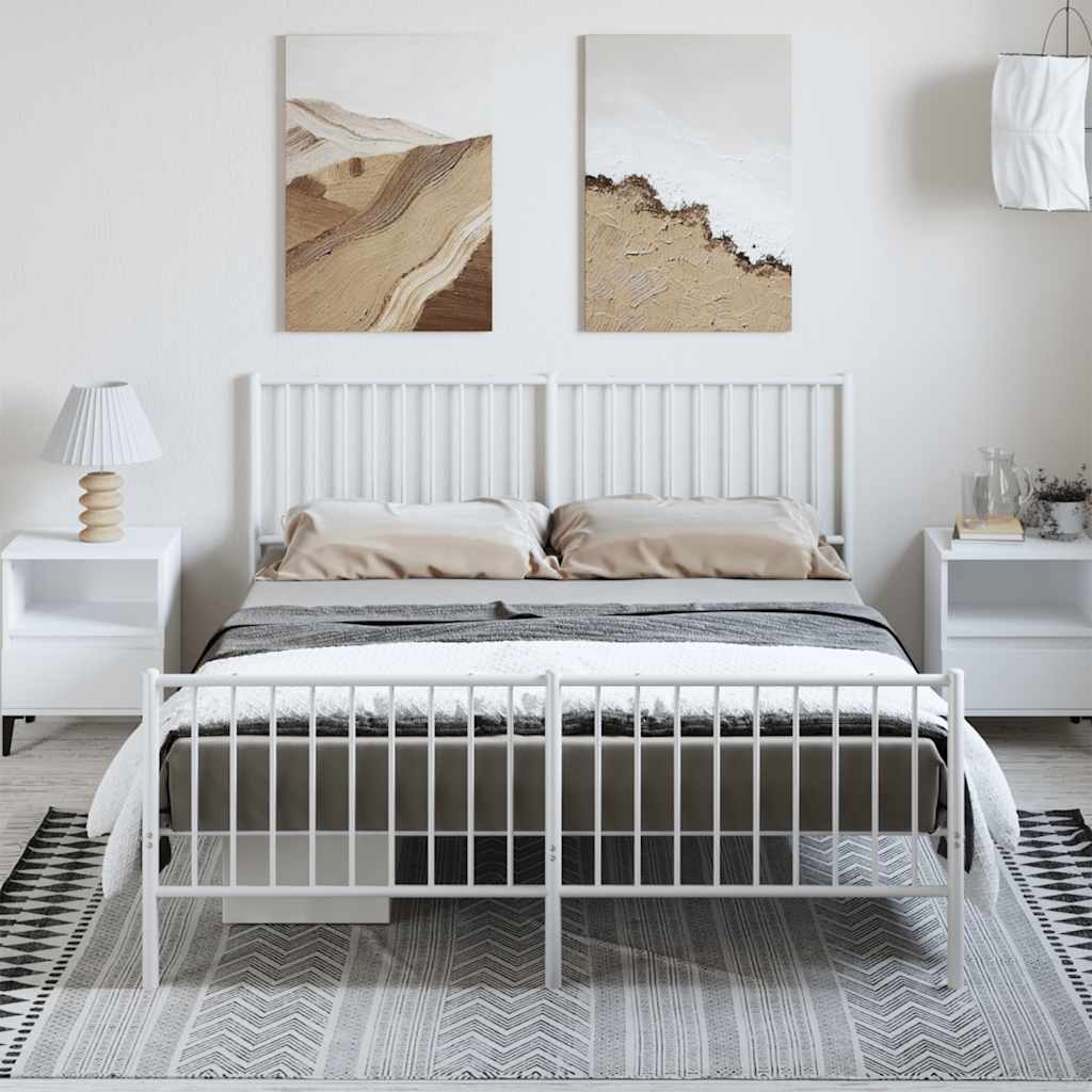 Cadre de lit métal sans matelas et pied de lit blanc 150x200 cm