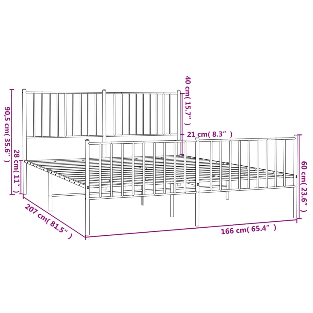 Cadre de lit métal sans matelas et pied de lit blanc 160x200 cm - XIOS