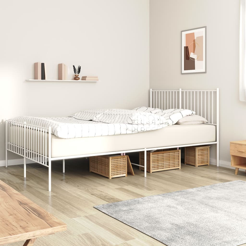 Cadre de lit métal sans matelas et pied de lit blanc 160x200 cm - XIOS