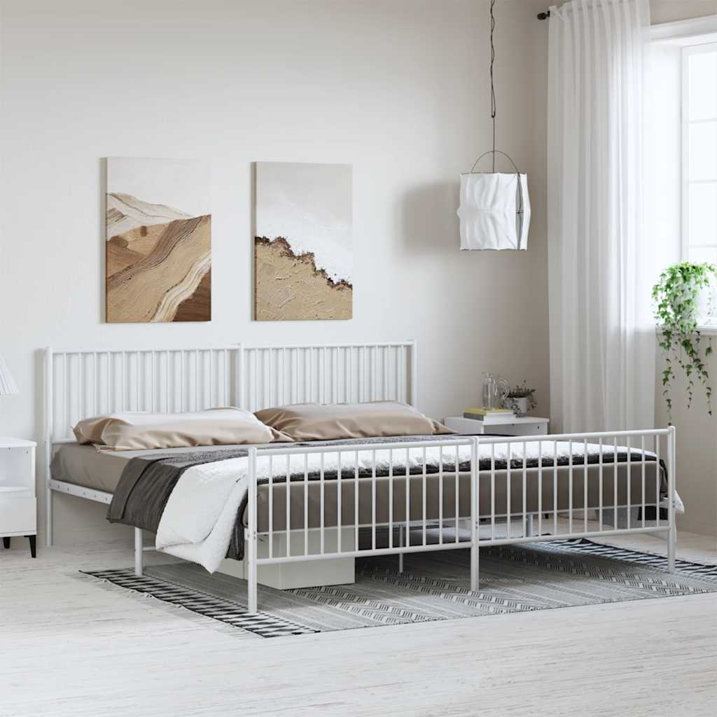 Cadre de lit métal sans matelas et pied de lit blanc 193x203 cm - XIOS
