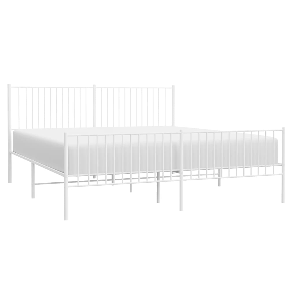 Cadre de lit métal sans matelas et pied de lit blanc 193x203 cm - XIOS
