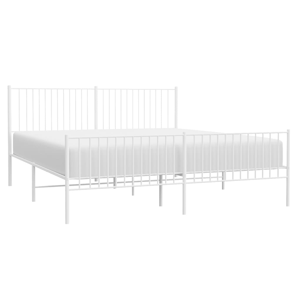 Cadre de lit métal sans matelas et pied de lit blanc 200x200 cm - XIOS