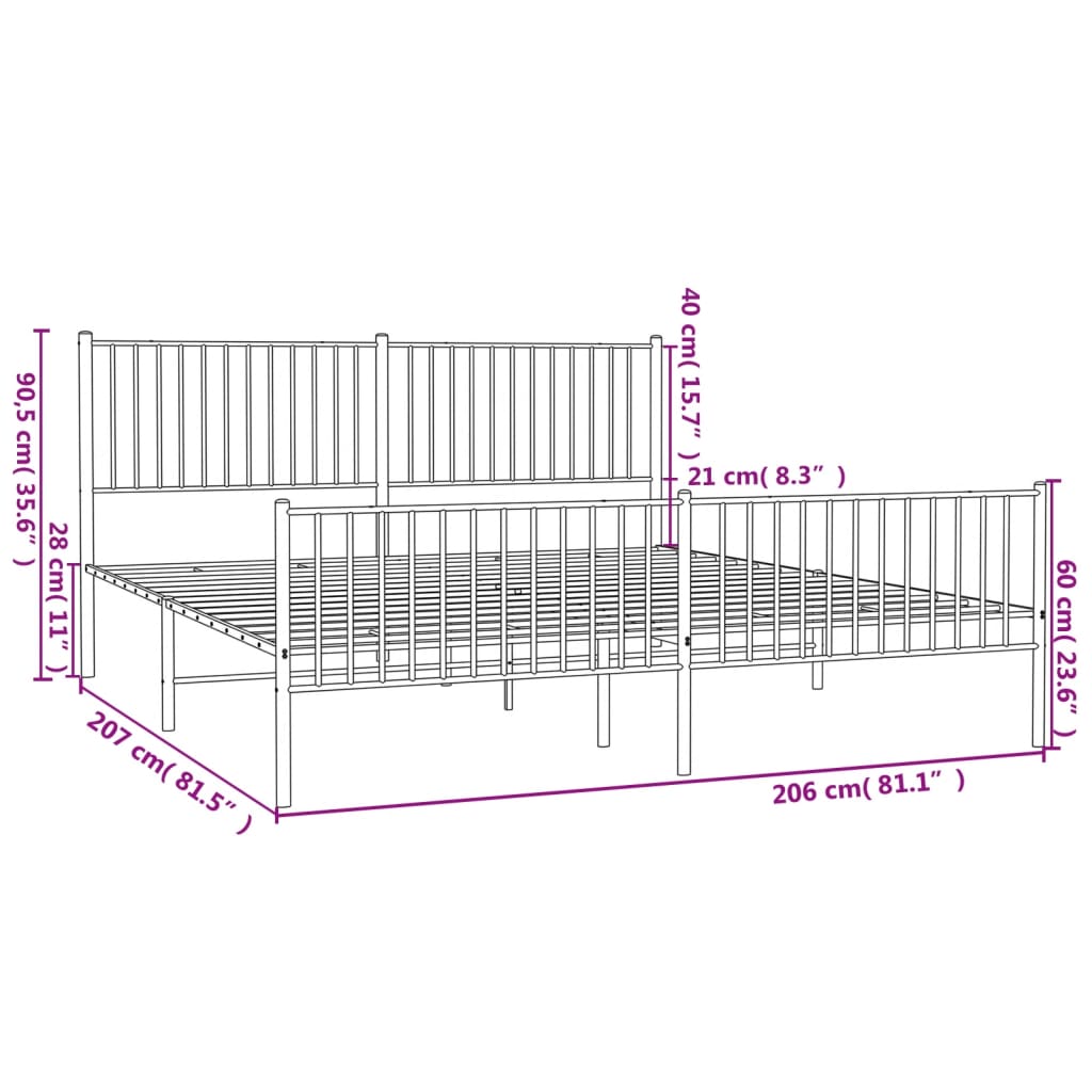 Cadre de lit métal sans matelas et pied de lit blanc 200x200 cm - XIOS