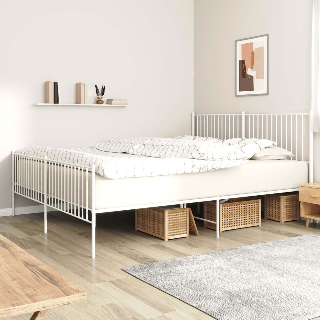 Cadre de lit métal sans matelas et pied de lit blanc 200x200 cm - XIOS
