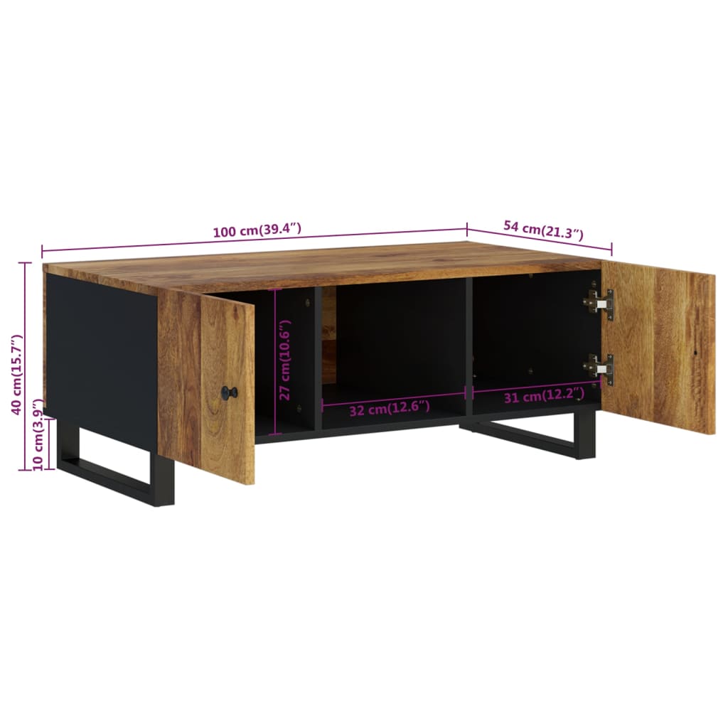 Table basse 100x54x40cm bois de manguier solide et d'ingénierie - XIOS