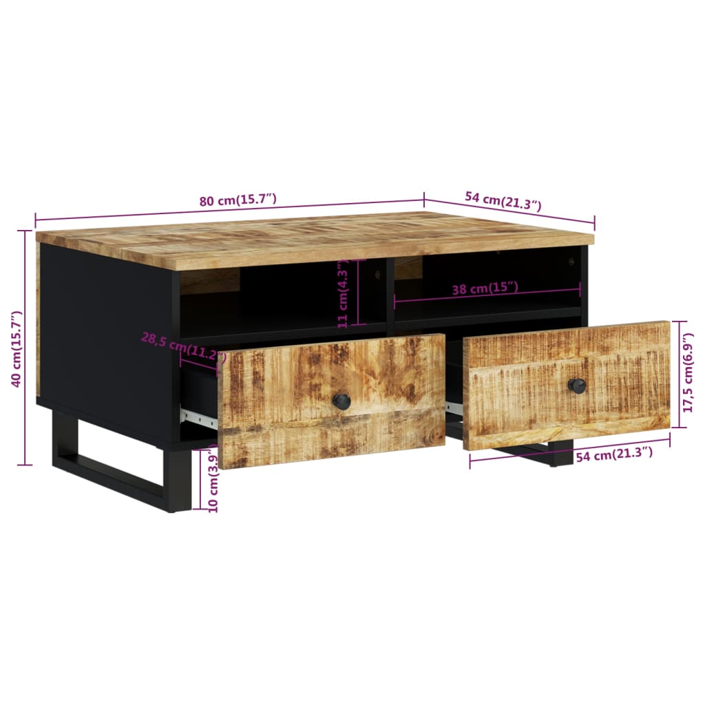 Table basse 80x54x40 cm Bois de manguier solide et d'ingénierie - XIOS