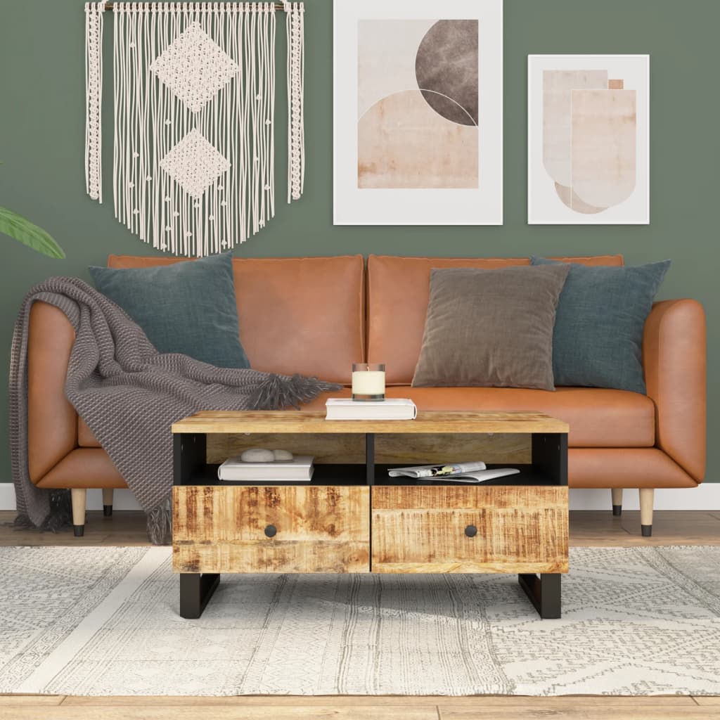 Table basse 80x54x40 cm Bois de manguier solide et d'ingénierie - XIOS